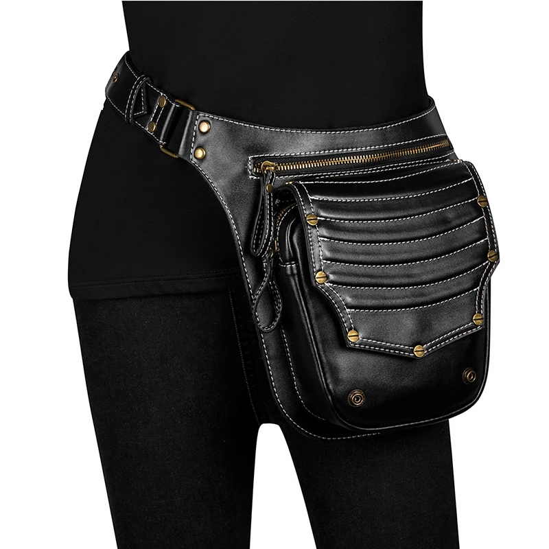 

New Fashion Multifunction Leather Belt Bag Women Phone Pouch Fanny Pack Steampunk PU Leather Female Waist Pack Heuptas Pochete