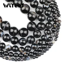 WLYeeS натуральные черные полосатые сердолические круглые бусины 4