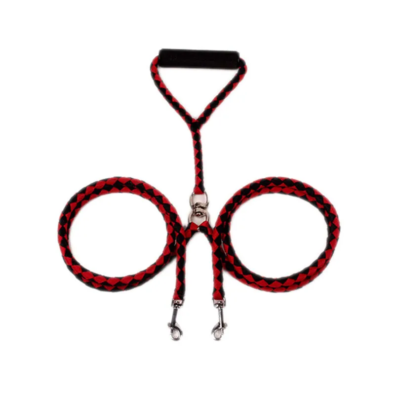 Nylon Braided Double Dog Leash with 2 Way No Tangle Coupler Soft Padded