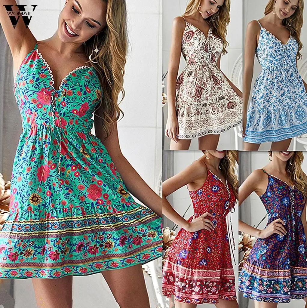 

Womail dress woman Summer Sexy Sleeveless V-Neck Floral Lace Holiday Mini Dress party elegant fashion Beach NEW 2019 A15
