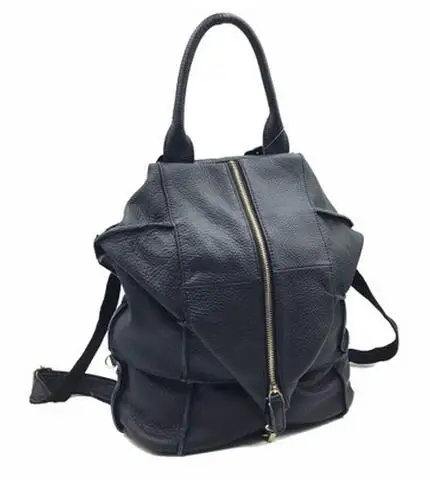 AETOO брендовый рюкзак из натуральной кожи, женский рюкзак для путешествий, пэчворк, первый слой кожи, винтажная сумка на плечо - Цвет: black