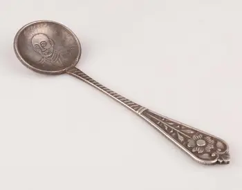 

Exquisite Republican Period Unique China Old Silver-Plated Measuring Spoon Coffee Beans Spoon Tea Spoon Bronze Statue