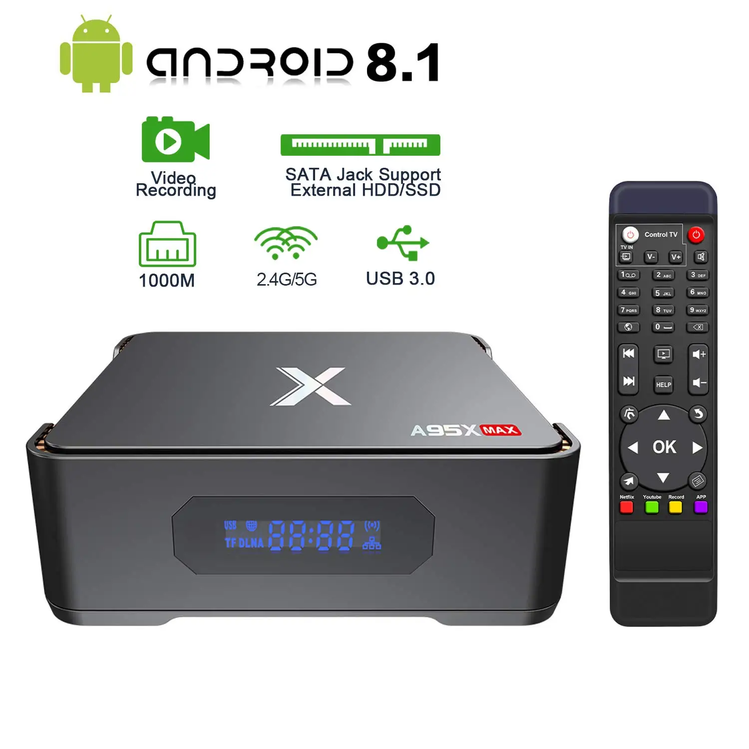 Android 8,1 tv Box 4 GB 64 GB 2,4G/5G WiFi 1000 M 4 K USB 3,0 BT 5,0 Amlogic S905X2 функция записи медиаплеера HDD & SSD A95X MAX