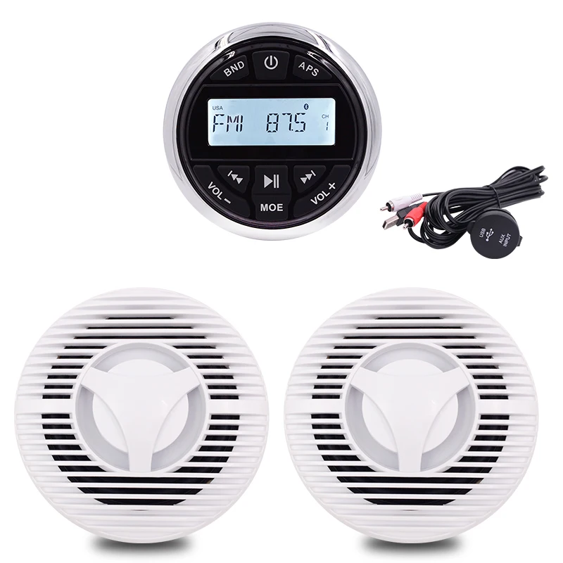 

Marine Stereo Boat Audio Bluetooth Radio FM AM MP3 Player for Motorcycle Auto ATV UTV 6.5" Waterproof Speaker + Extension Cable