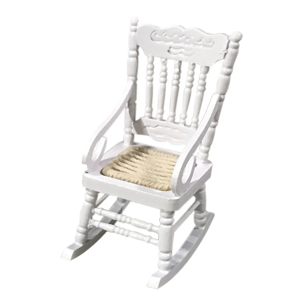 Новинка 1:12 кукольный домик миниатюрная мебель белое кресло-качалка из дерева пеньковая веревка сиденье для Аксессуары для кукольных домов Декор Игрушки W516 - Цвет: White
