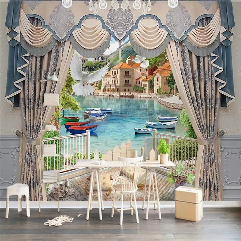 

Customized 3d mural stereo ball European curtain scenery TV background wall decoration painting wallpaper mural photo wallpaper