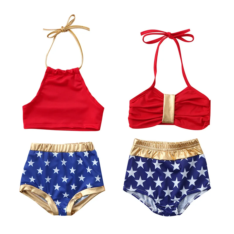 

Summer Infant Baby Girls Swimwear Solid Tops Star Print Pattern Briefs Kid Girls Swimsuit Set