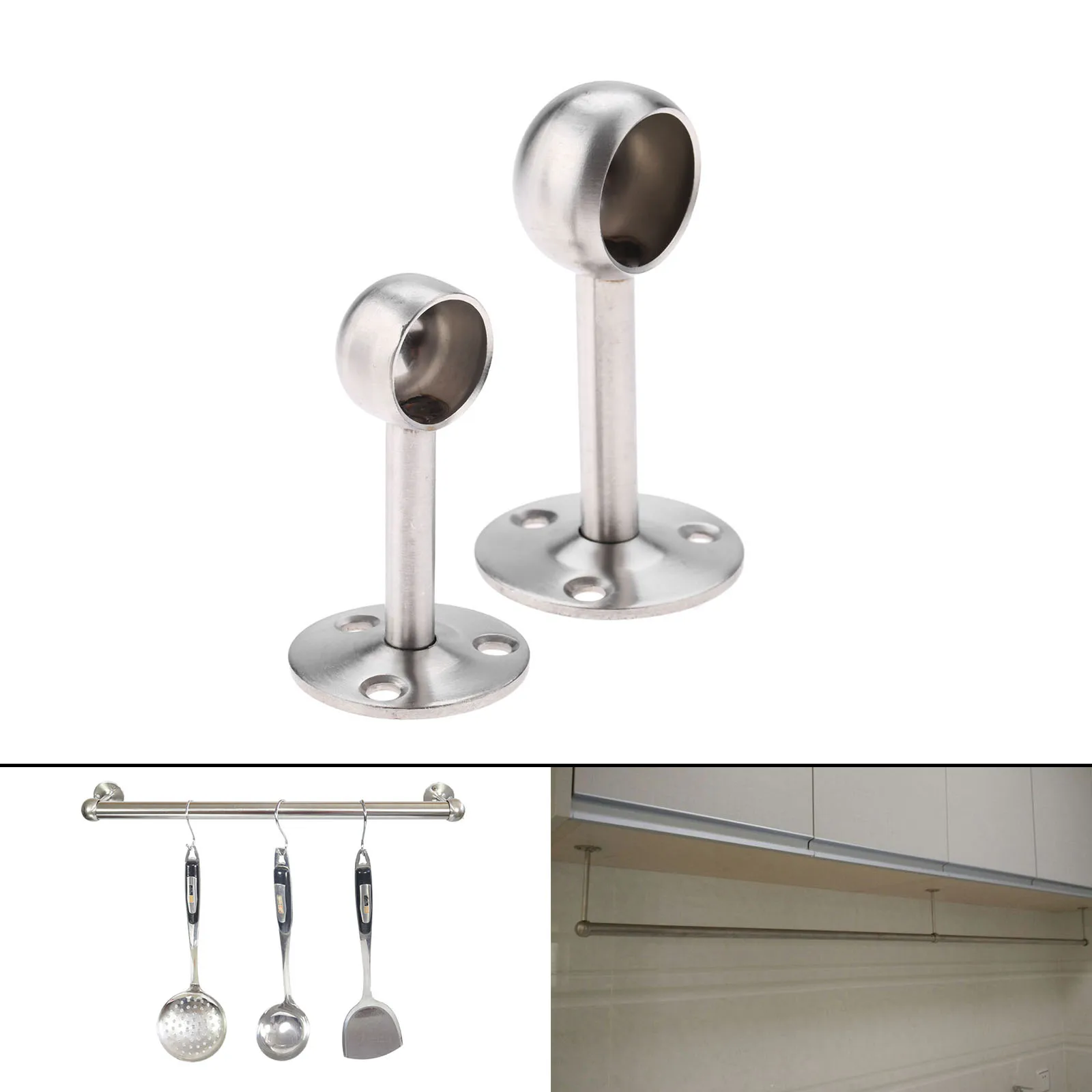 

DRELD 1Pc 19mm 25mm Dia Screw Fixing Stainless Steel Wardrobe Rail End Center Socket Support Bracket Silver Tone with Screws