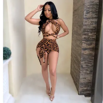 

Fashion Two Piece Set Summer Halter Crop Top High Waist Pencil Skirts Sexy Club Tracksuit