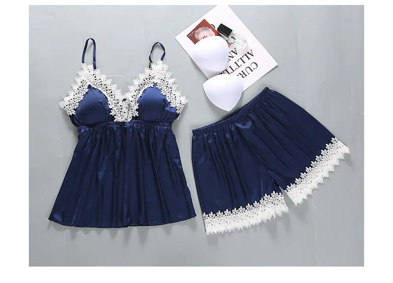 Queenral 4PCS Pajamas Set Satin Sleepwear Female With Chest Pads Long Sleeve Summer Home Clothing Pijama Nightwear Robe Pyjamas 4444