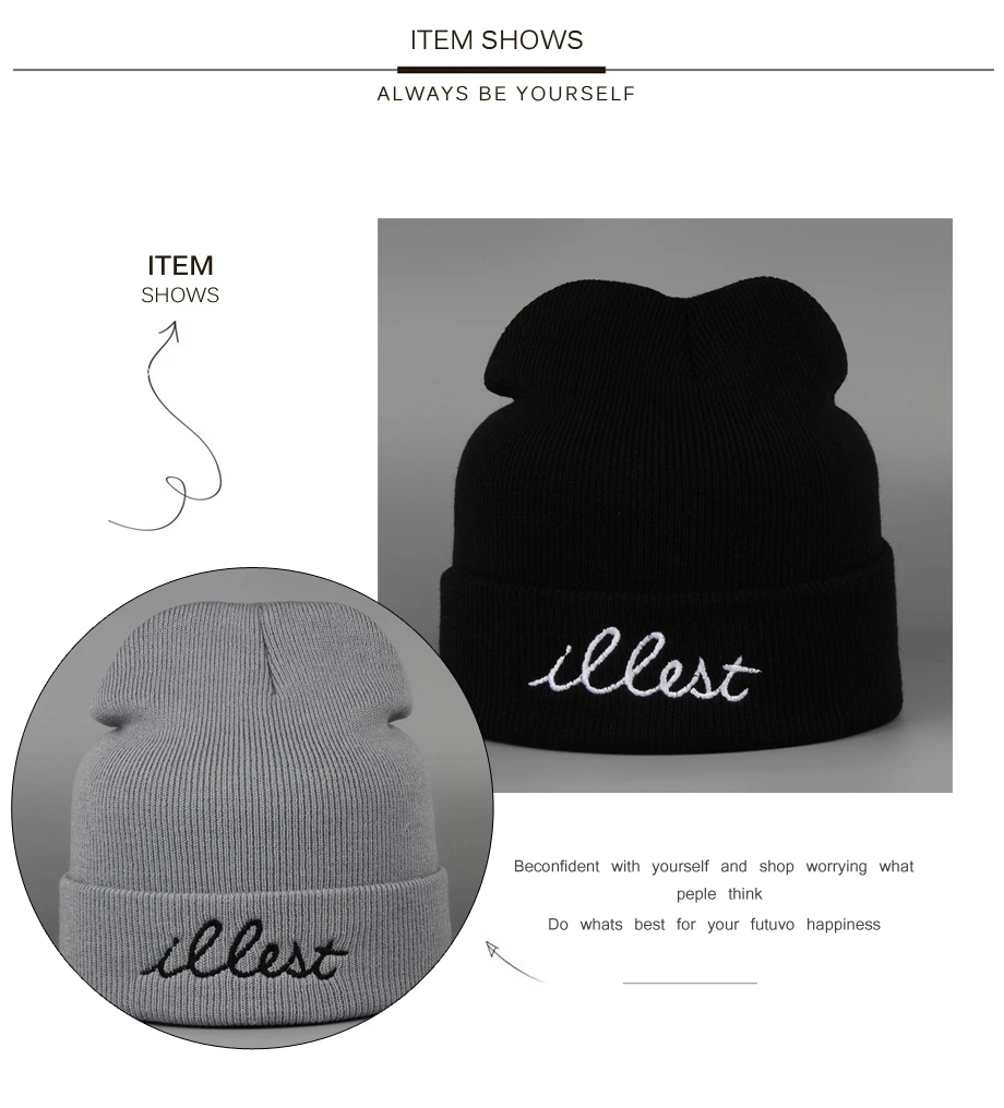 5ADK Unisex Beanies For Men Women Casual Simple Design Embroidery Words Winter Brand Fashion High Quality Knitted Hat