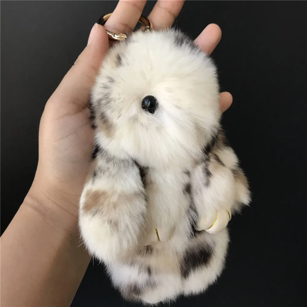 Magicfur настоящий кролик рекс мех милый игрушка брелок бежевый W черный горошек Pom Ball