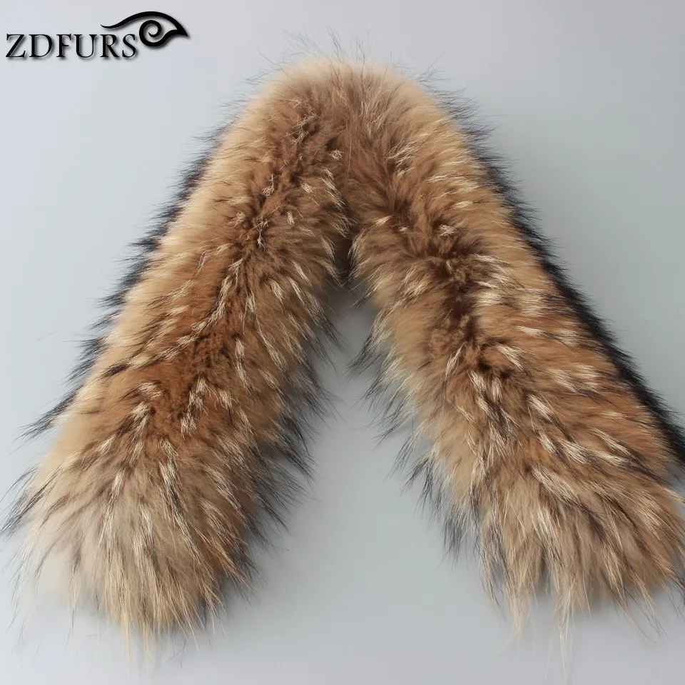ZDFURS * натуральный меховой воротник 100% мех енота шарф 80 см зимний для женщин хит