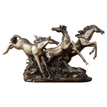 

34CM Cold Cast Copper Fine Horse Statue Bronze Horse Art Sculpture Abstract Animal Figurine Resin Crafts Home Decorations R1374