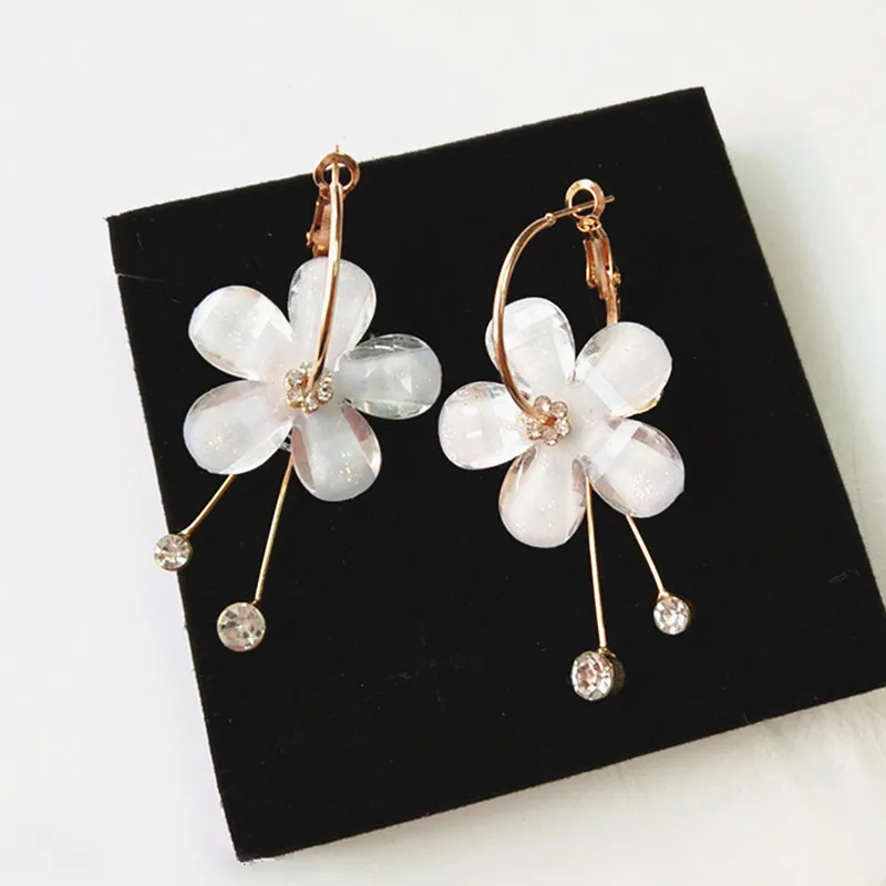 

New Korean 6 Petal Acrylic Zircon Tassel Earrings Brincos Oorbellen Transparent Earrings Wholesale Sun Flower Women's Earrings