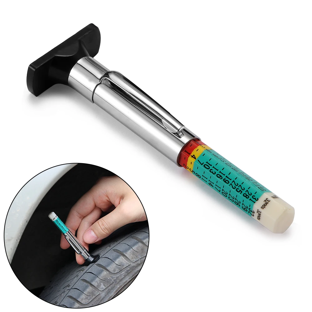 

25mm Auto Tyre Depth Gauge Metric Standard Measure Tester Double Color Car Motor Bike Pattern Tire Measuring Pen Tool