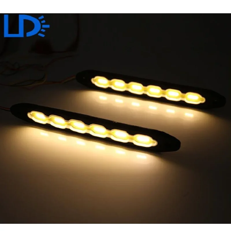 

Car LED lights running lights can be bent and front turn signals COB white to yellow flexible car lights LED lights