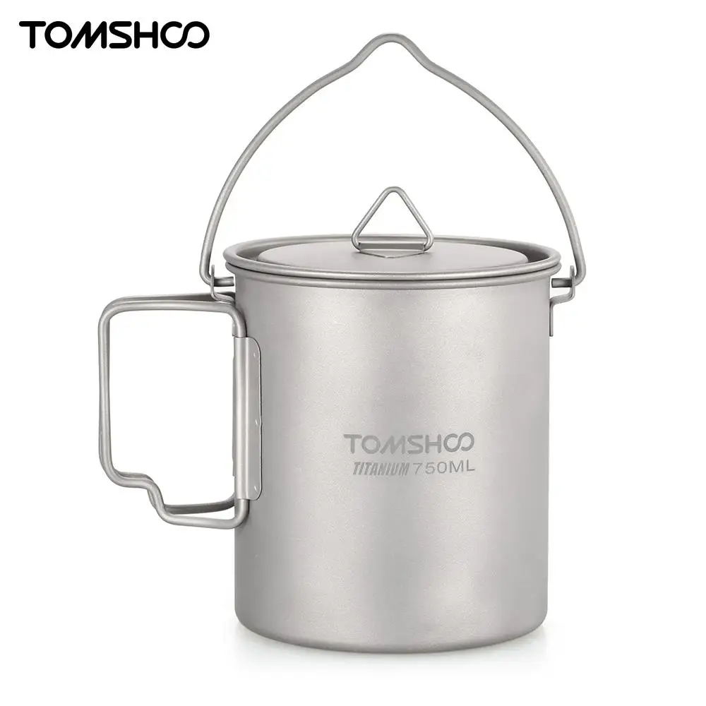 

TOMSHOO Ultralight 750ml Titanium Mug Pot Portable Titanium Water Mug Cup with Lid Foldable Handle Outdoor Camping Cooking