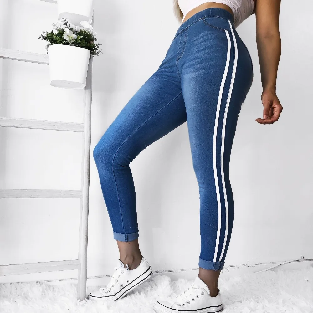 High Waist Jeans Woman Side Striped Patchwork Skinny Jeans All Matched Casual Pants Brief Slim Winter Boots Jeans Plus Size 5XL High Waist Jeans Woman Side Striped Patchwork Skinny Jeans All Matched Casual Pants Brief Slim Winter Boots Jeans Plus Size 5XL