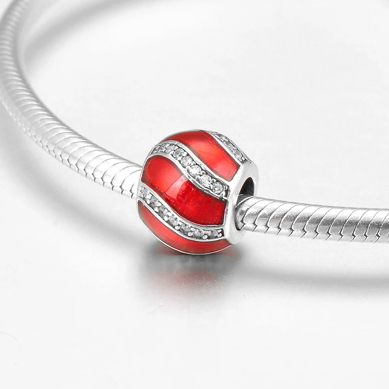 Модные стерлингового серебра 925 пробы, как кристалл CZ полосы, тонкие красные Эмалевые бусины, ювелирные изделия, подходят к оригинальному браслету Pandora