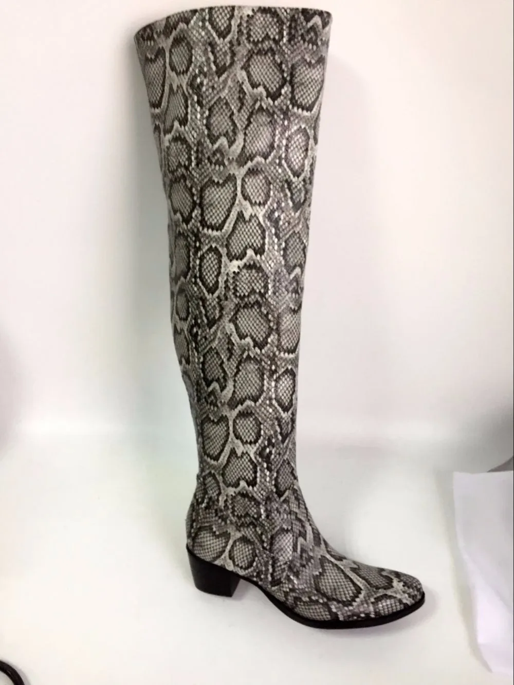 flat snakeskin knee high boots