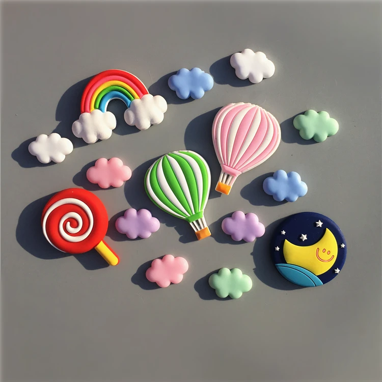 

1 Set 3D resin fridge magnets Hot air balloon cloud rainbow shape magnetic refrigerator stickers Message holder home decor