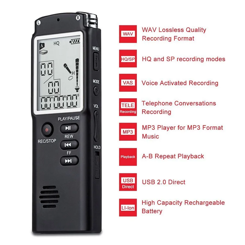 8GB/16GB/32GB Voice Recorder USB Professional 96 Hours Dictaphone Digital Audio Voice Recorder With WAV,MP3 Player