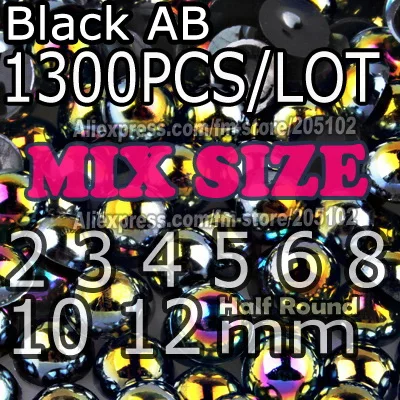 Разноцветные полукруглые плоские бусины разных размеров 2, 3, 4, 5, 6, 8, 10 мм, имитация АБС-жемчуга для украшения ногтей своими руками - Цвет: Black AB