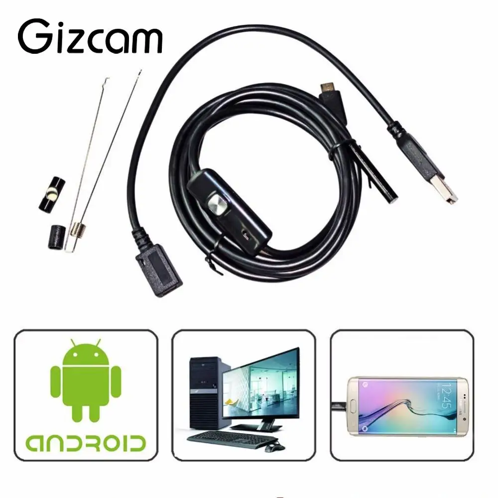 Gizcam 1 м 7 мм USB эндоскоп Водонепроницаемый Android эндоскоп осмотр бороскоп трубка змея видео мини камера s камера