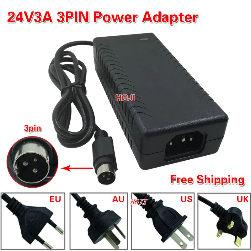 Free Shipping 24v3a 3pin Power Adapter Ac/dc Power Adapter 24v 2.5a 24v