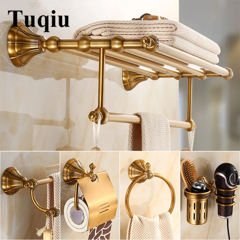 

Bathroom Accessories Set Corner Shelf Aluminum Bath Hardware Set Towel Rack,Paper holder Toilet Brush Holder Antique Bronze