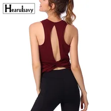 Hearuisavy женский топ для йоги с открытой спиной, футболка для тренировок, йоги, майка для спортзала, скрученная майка без рукавов для бега, фитнеса, спорта, футболки