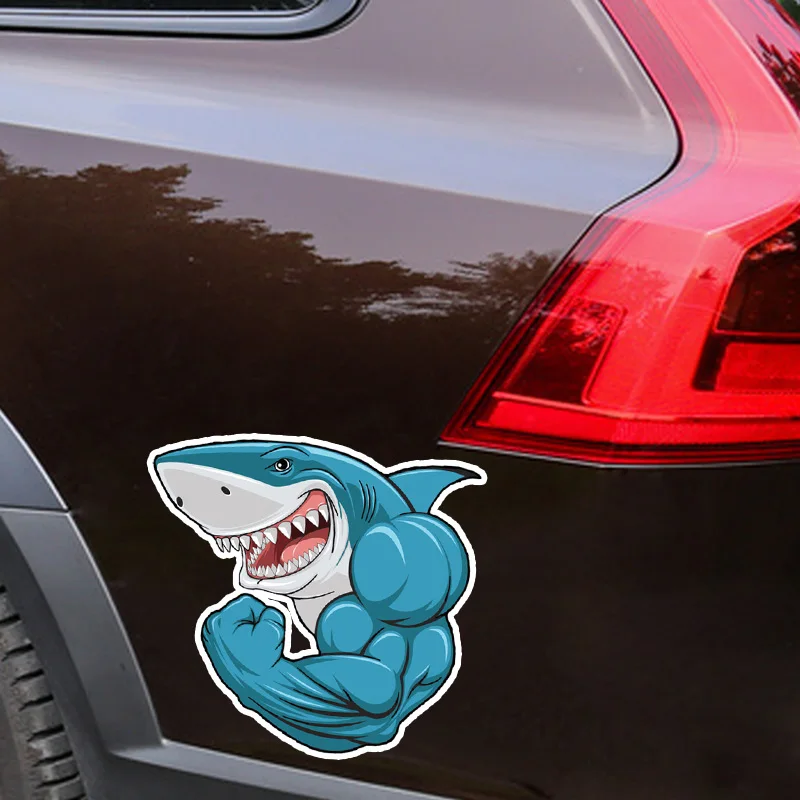 YJZT 14,7*13,7 см модные милые Мультяшные мускулистые акулы цветные ПВХ наклейки для автомобиля украшения графическая C1-5373