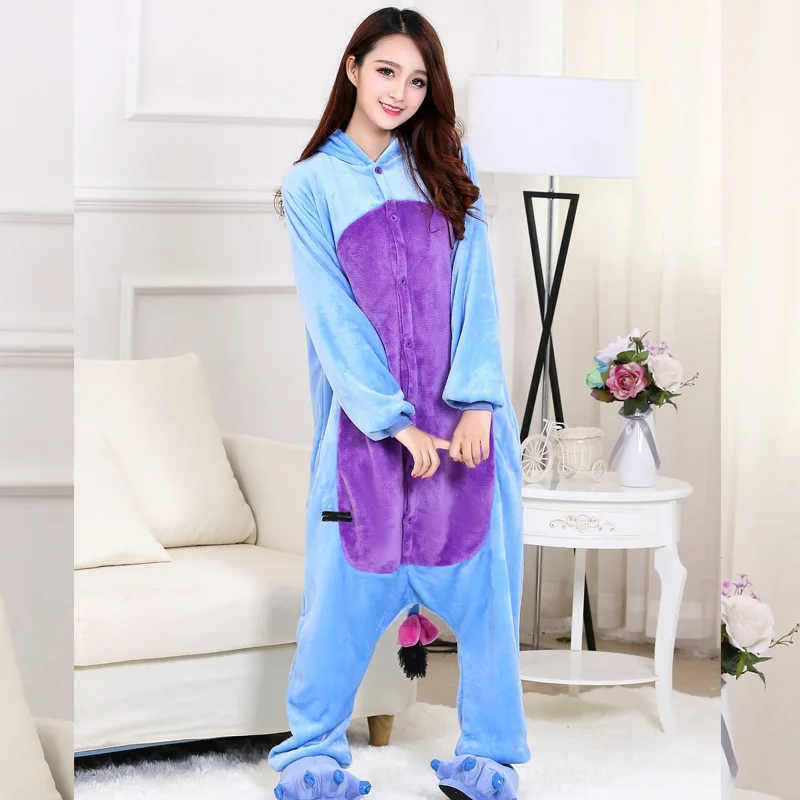 Животного Kigurumi пижамы фланелевые голубой Ослик Комбинезоны для Для женщин
