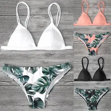 

2018 Bikini Leaf Print Panties Sexy Women Swimsuit Push Up Halter Two Piece Swimwear Fission Bathing Suit Maillot De Bain