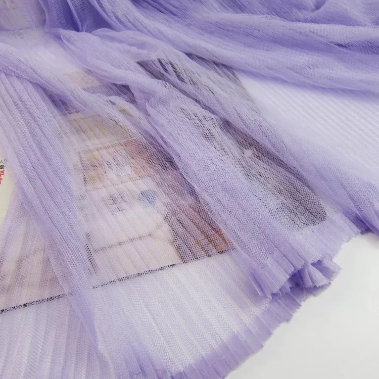 Голубой Тюль плиссе в гармошку ткань для плиссированного платья, сетка гармошка плиссированная ткань, гармошка ткань