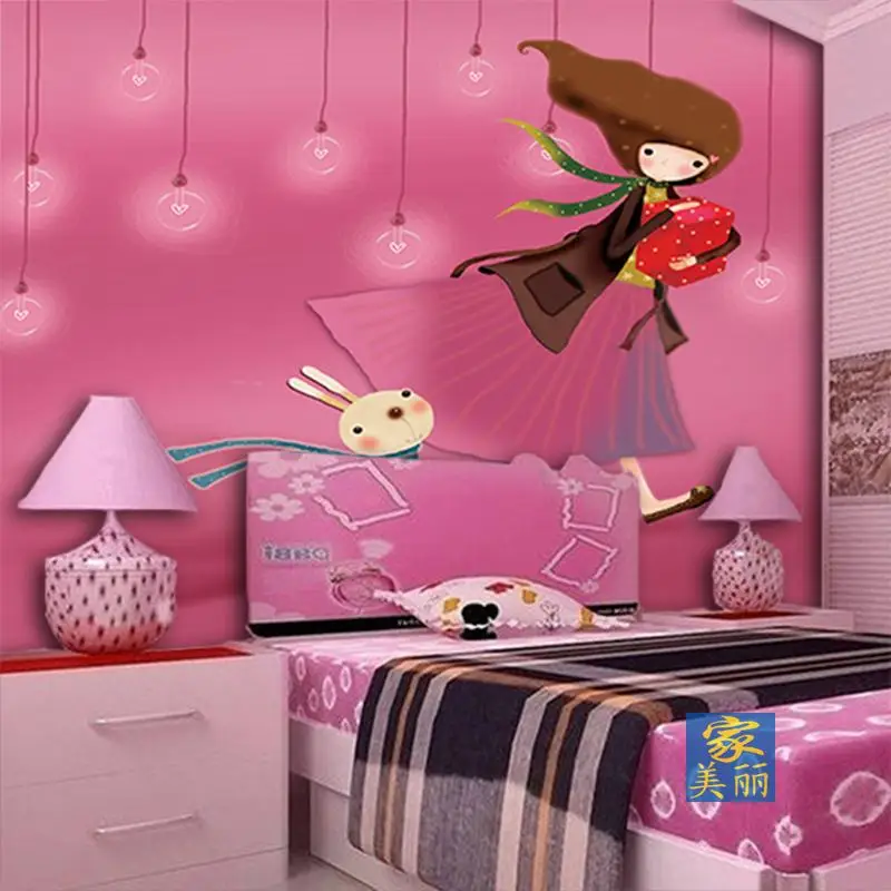 

Custom 3d mural large mural wallpaper bedroom wallpaper cartoon children's room in the wind and the rabbit girl wallpaper mural