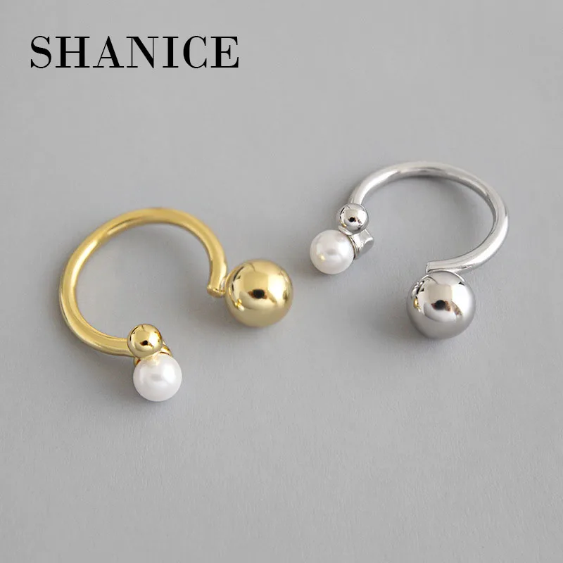 

SHANICE 925 Sterling Silver Open Rings INS simple geometric ball beads shell pearl Adjustable Finger Rings Silver Jewelry