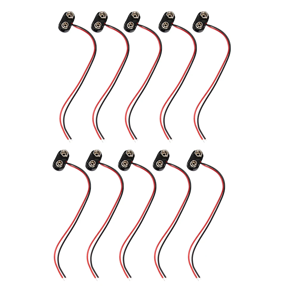 

10pcs T-type Snap on 9V Block Battery Clip Buckle Connector w/ 15cm Cable Lead