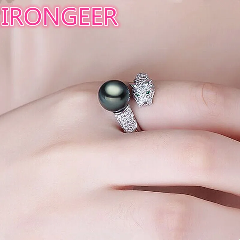 

Luxury S925 Sterling silver ring Leopard design Tahitian style pearl ring Fashion jewelry pearl ring For women