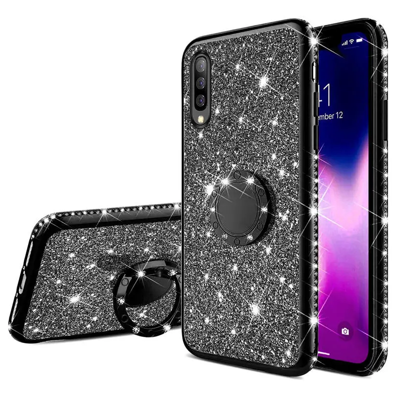 Diamond Bling Glitter Soft TPU Case Cover on sfor Samsung A30 A20 A10 A50 A70 M20 A6 A8 A7 2018 Magnetic Finger Ring Stand Coque (6)