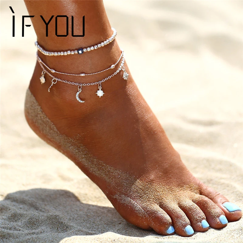 IF YOU Moon Star Pendant Vintage Anklet Multilayer Animal Style Anklet For Women Girl Charm Chain Foot Fashion Jewelry IF YOU Moon Star Pendant Vintage Anklet Multilayer Animal Style Anklet For Women Girl Charm Chain Foot Fashion Jewelry