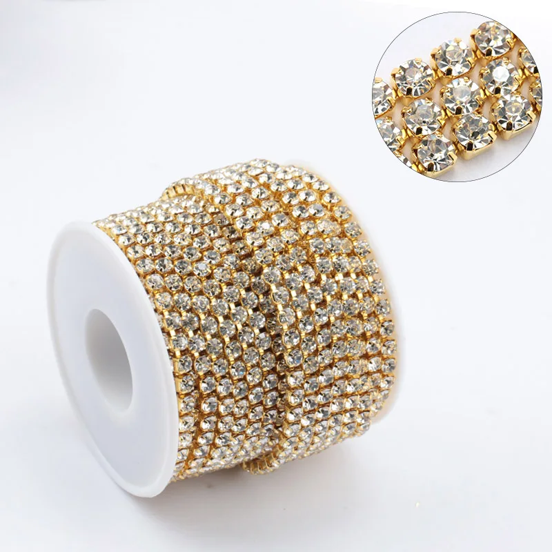 1Yard 10Yards/roll SS6-SS16 Glitter Crystal Rhinestone Chain Sew-On Glue-On For Clothes  DIY Garment Accessories trim Cup Chain 