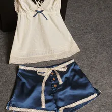 Женская \ donna \ dames пижама из искусственного шелка без рукавов pigiami \ pijamas \ pyjama \ pyama комплект кружевной хлопковый топ \ укороченный+ атласные шорты
