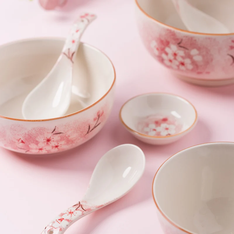 Pink Porcelain Plate Ceramic Dinner Dish Plate Rice Bowl Soup Plates Dinnerware Sets Tableware
