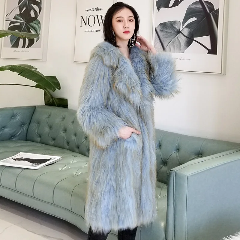 

ZDFURS* 100cm Length Real Natural Fur Coats Jackets Women Genuine Raccoon Fur Knitted Fur Women Plus Size Long Furs Coats