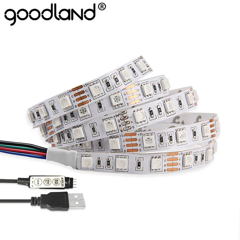 DC5V RGB USB кабель Светодиодная лента светильник 5050SMD Рождественский гибкий ТВ фон 3 клавиши мини пульт 50 см 1 м 2 м неоновая лента