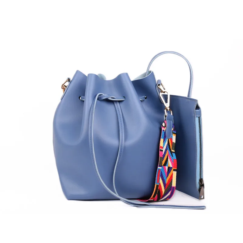 Новая популярная женская сумка с цветным ремешком, сумка-мешок, женская сумка из искусственной кожи, сумки на плечо, брендовые дизайнерские женские сумки через плечо, сумки-мессенджеры - Цвет: Blue