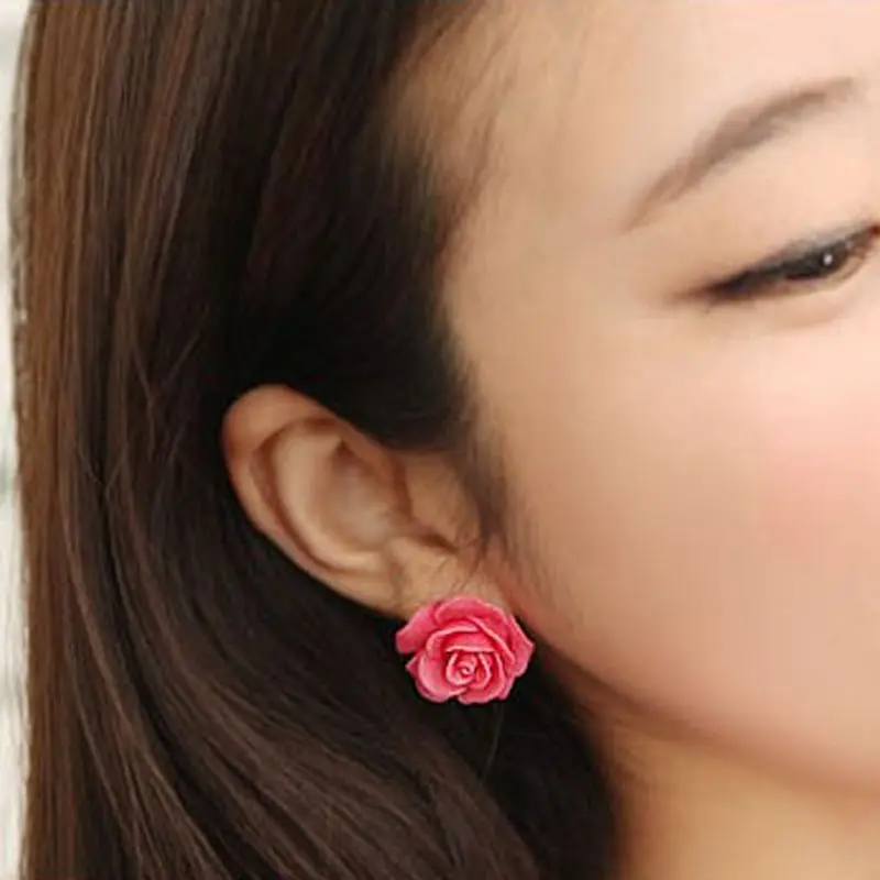 

High Grade 12 Pairs Multicolor Rose Flower Resin Ear Stud Earrings For Women Girl Ear Jewelry Gift Wholesale #59198