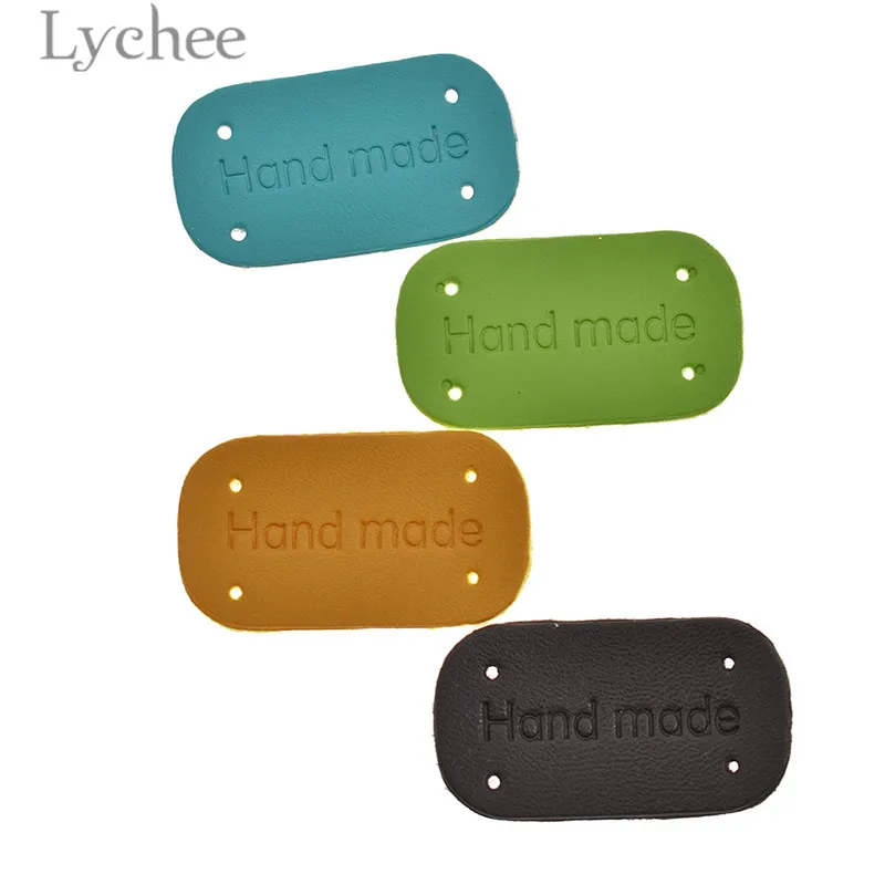 

Lychee 20pcs Handmade PU Leather Tags Rectangle Embossed Label DIY Flag Labels For Garment Sewing Accessories